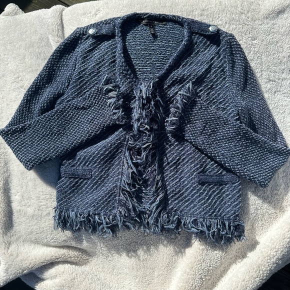 Vintage Shaggy Blue Knit Fringe Cardigan - Picture 4 of 5